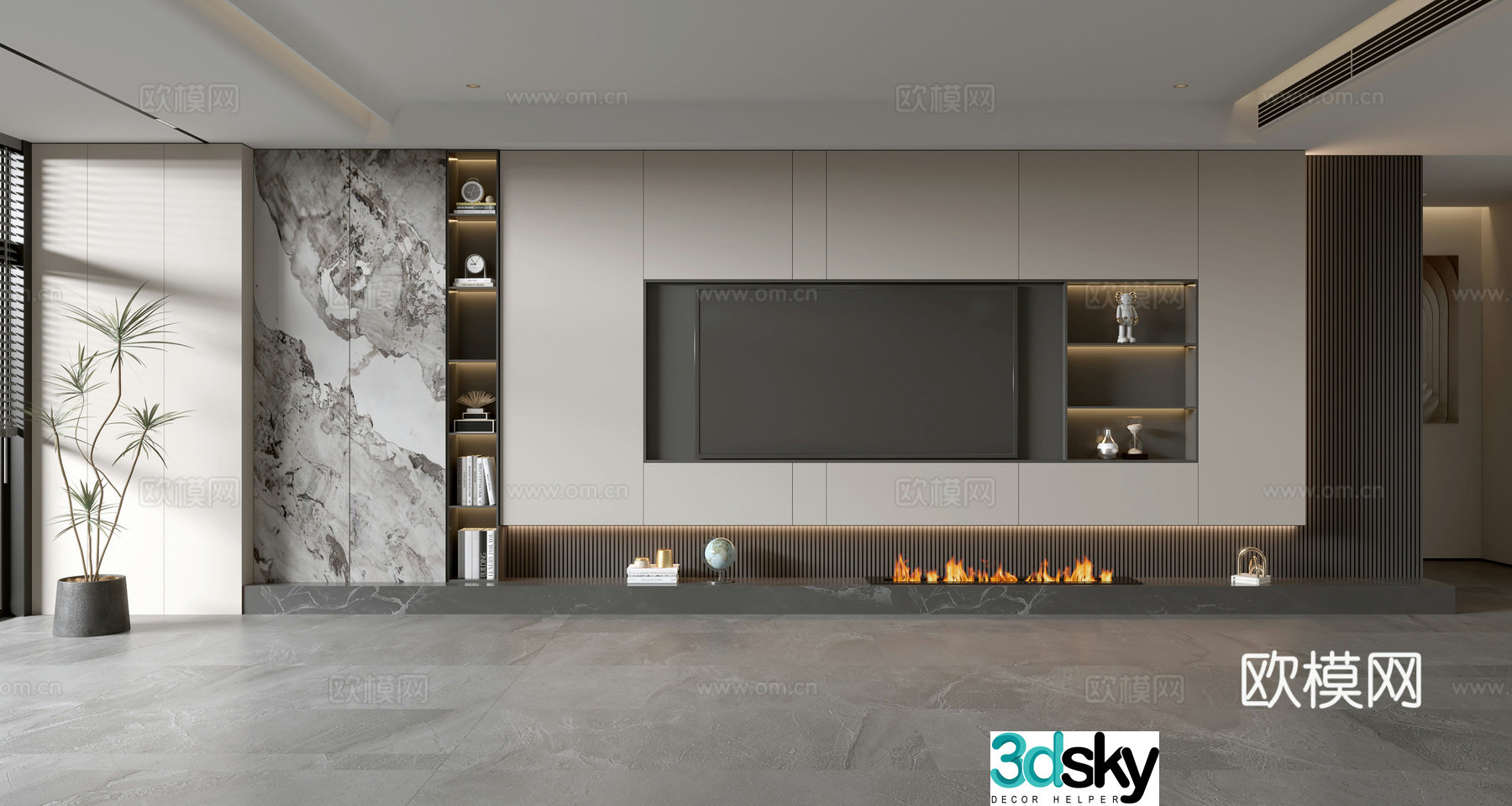 Modern TV background wall 3d model