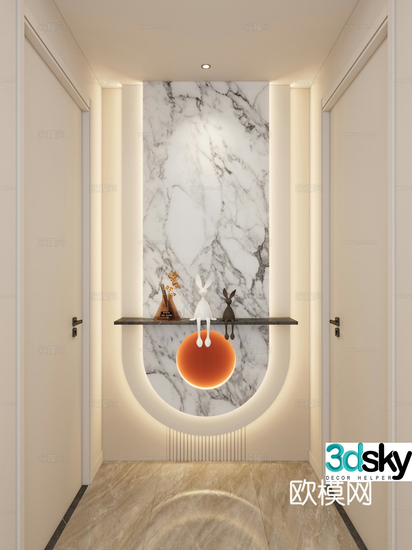 Creamy corridor end view 3D model