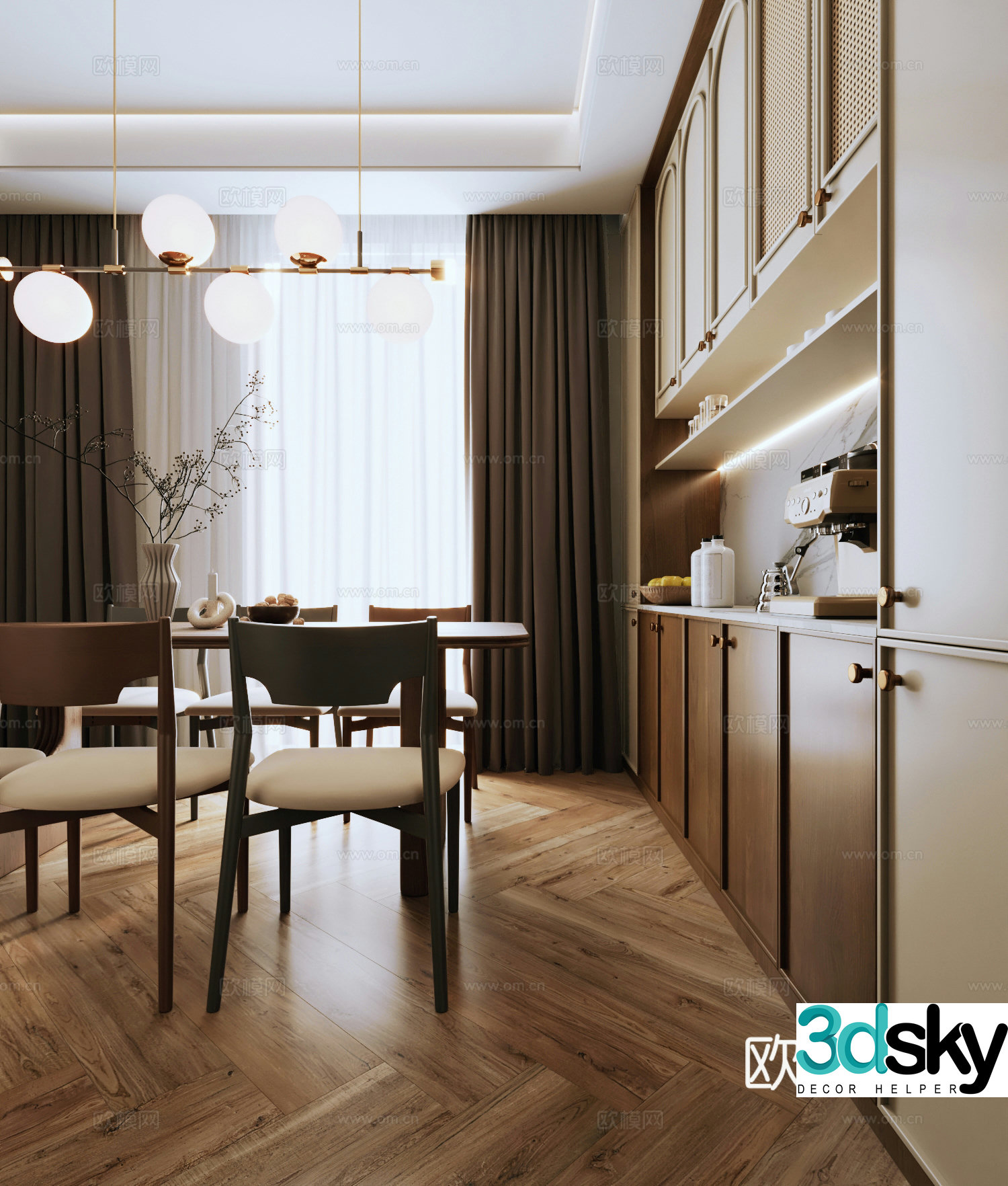 Middle style restaurant kitchen 3d model