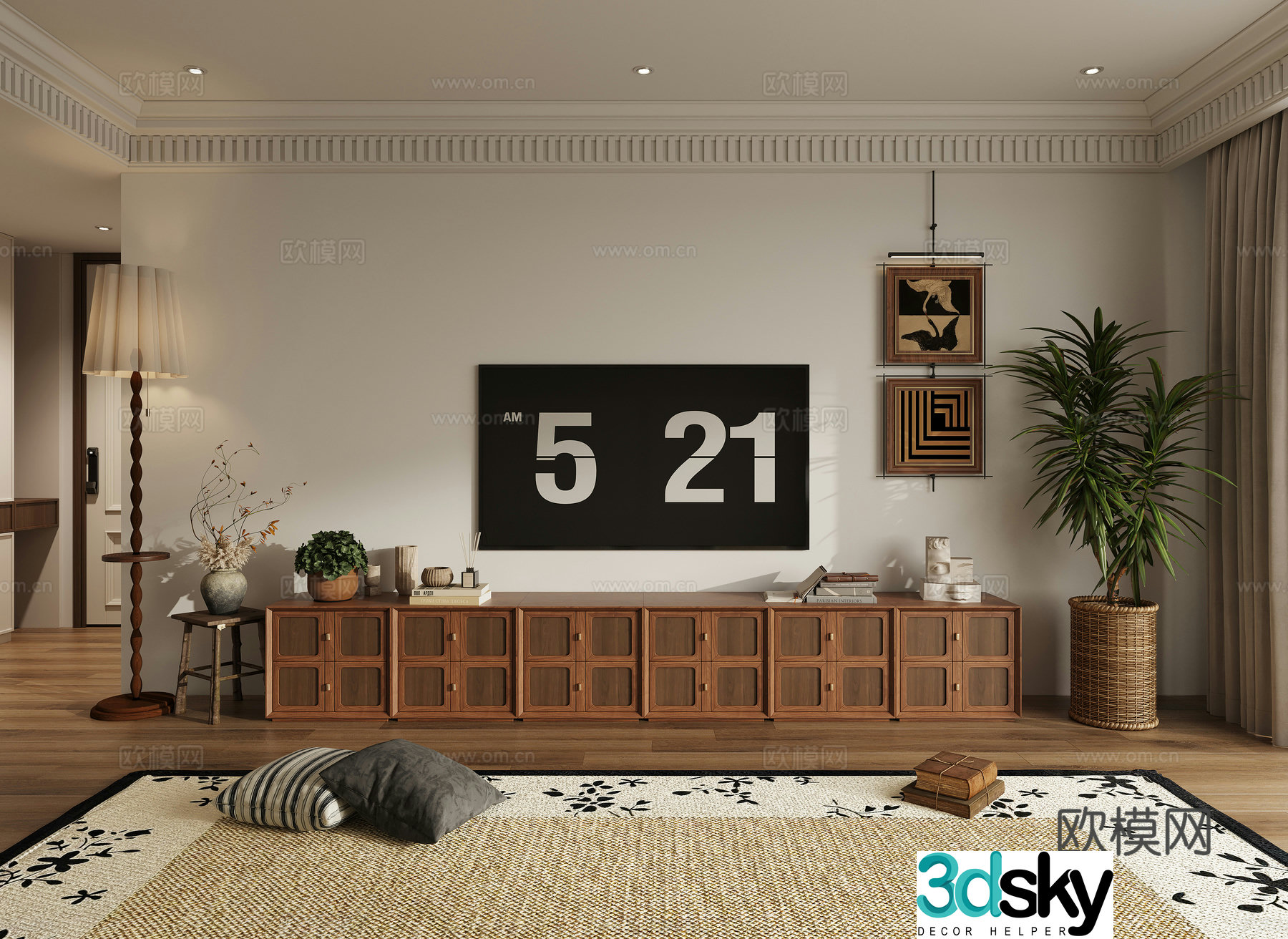 Middle-aged TV background wall 3d model