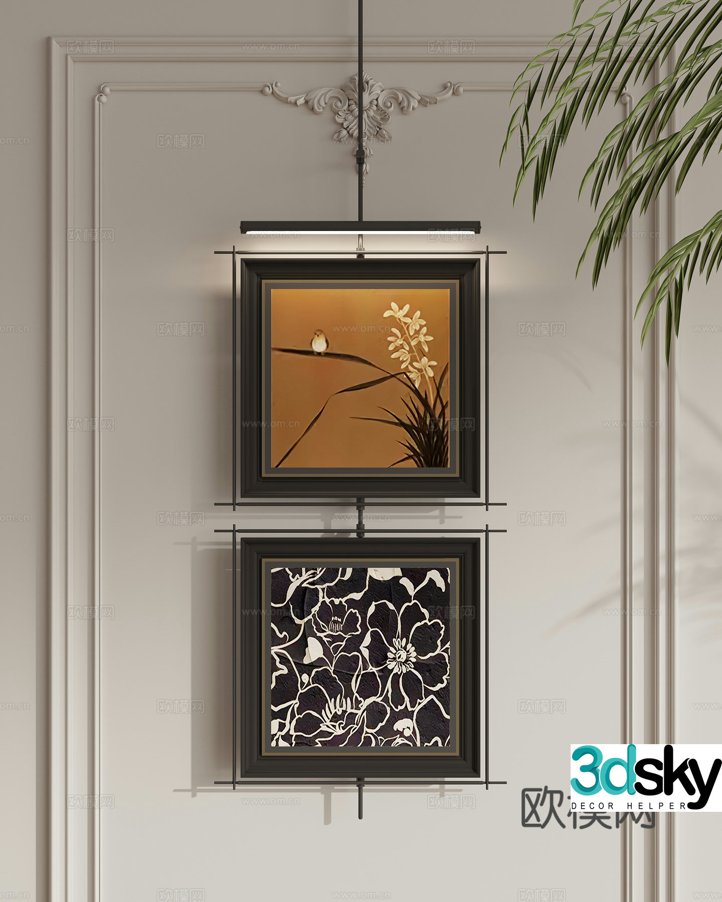 Middle-aged style hanging paintings flower paintings decorative paintings 3D model