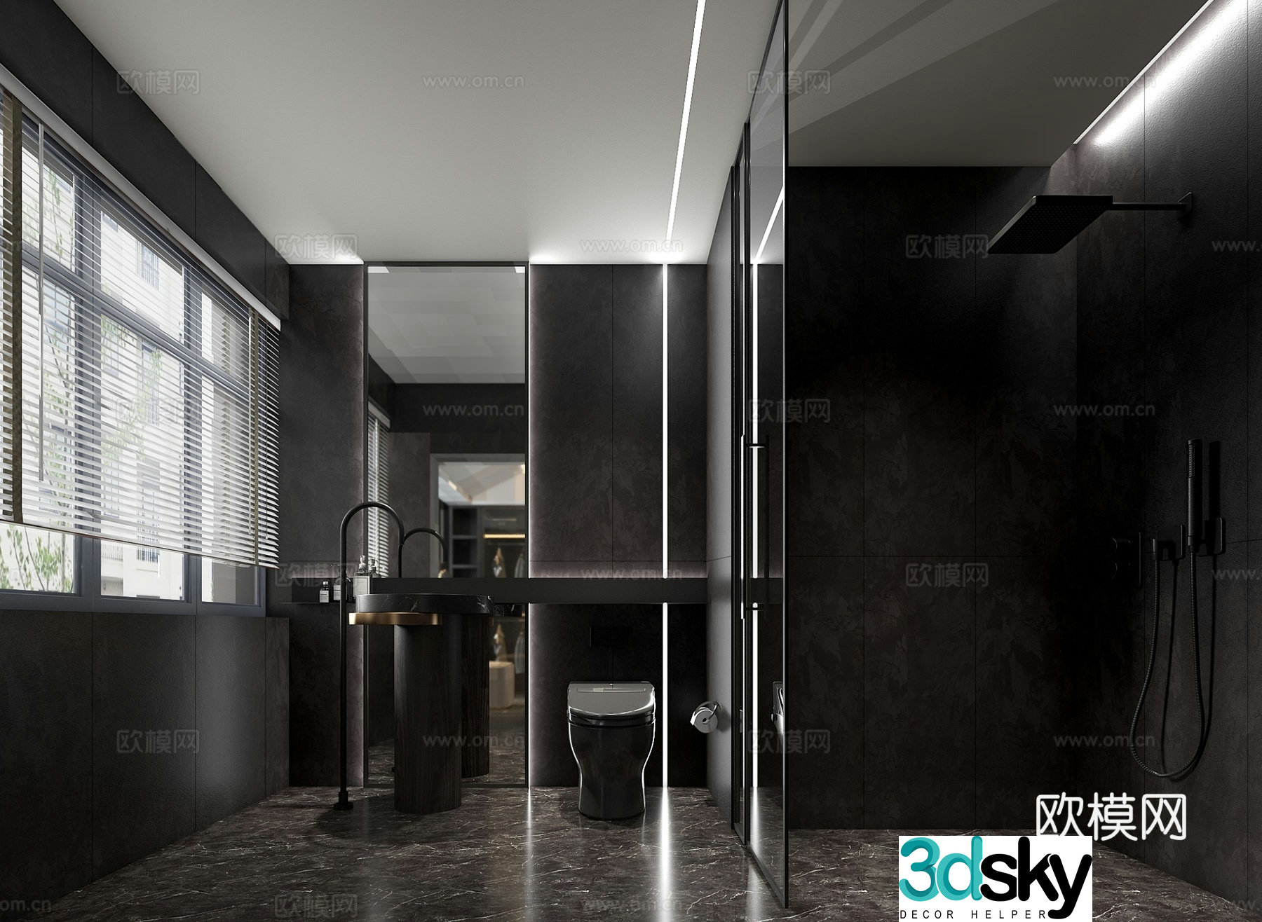 Dark wind bathroom 3d model