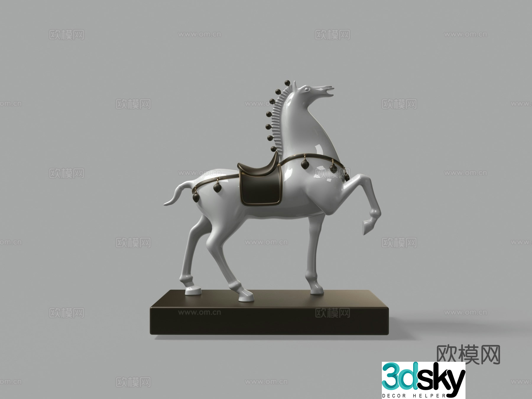 Modern white ceramic sculpture horse ornament 3d model