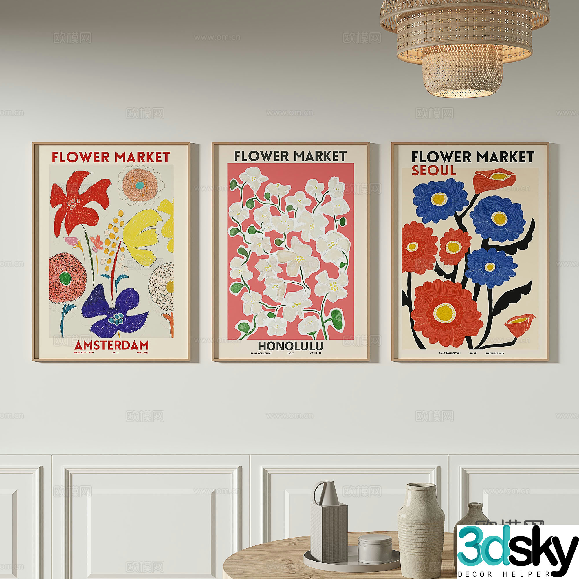 Modern flower painting decorative painting 3d model