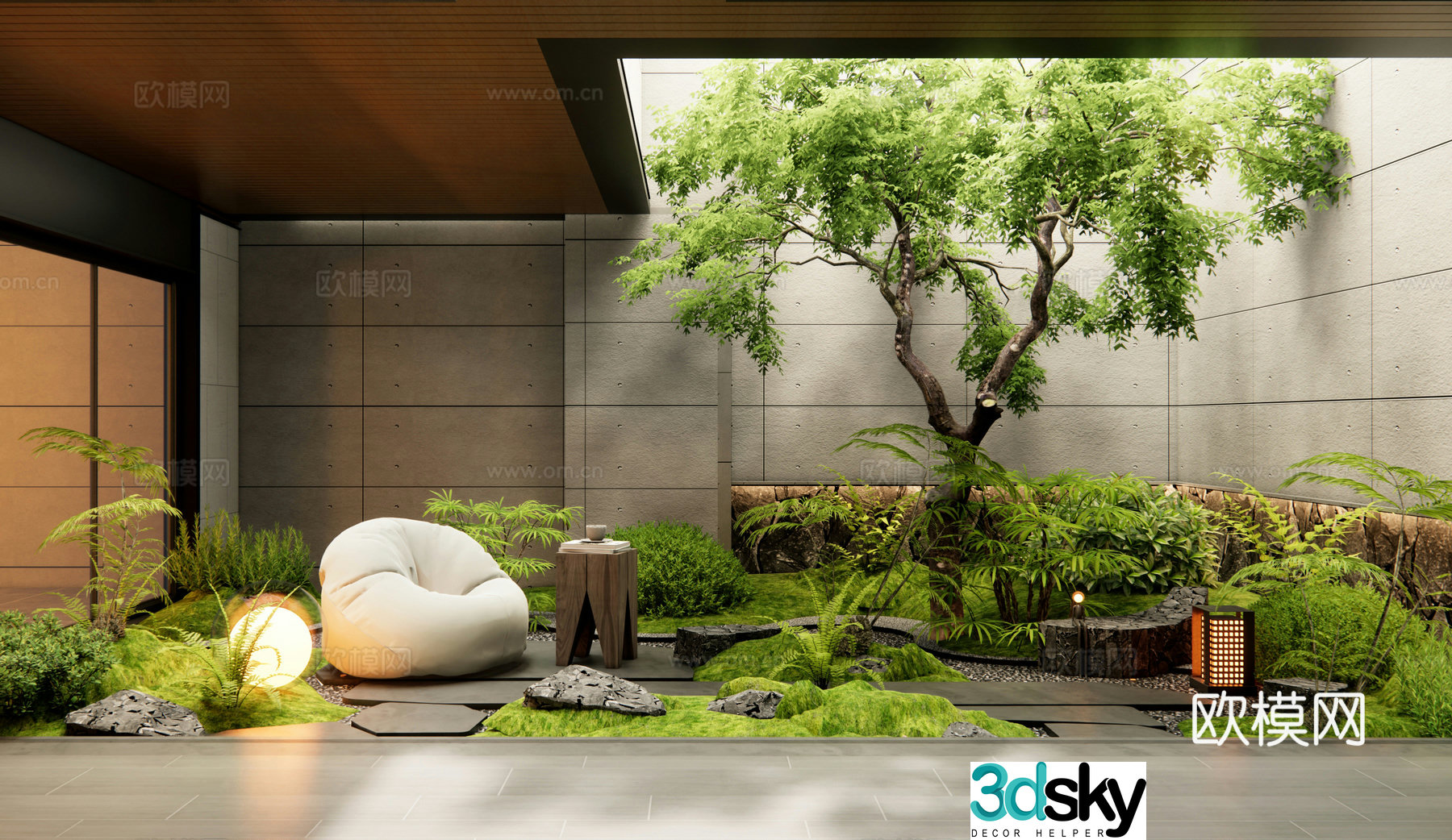 Modern courtyard landscape sinking courtyard patio courtyard 3D model