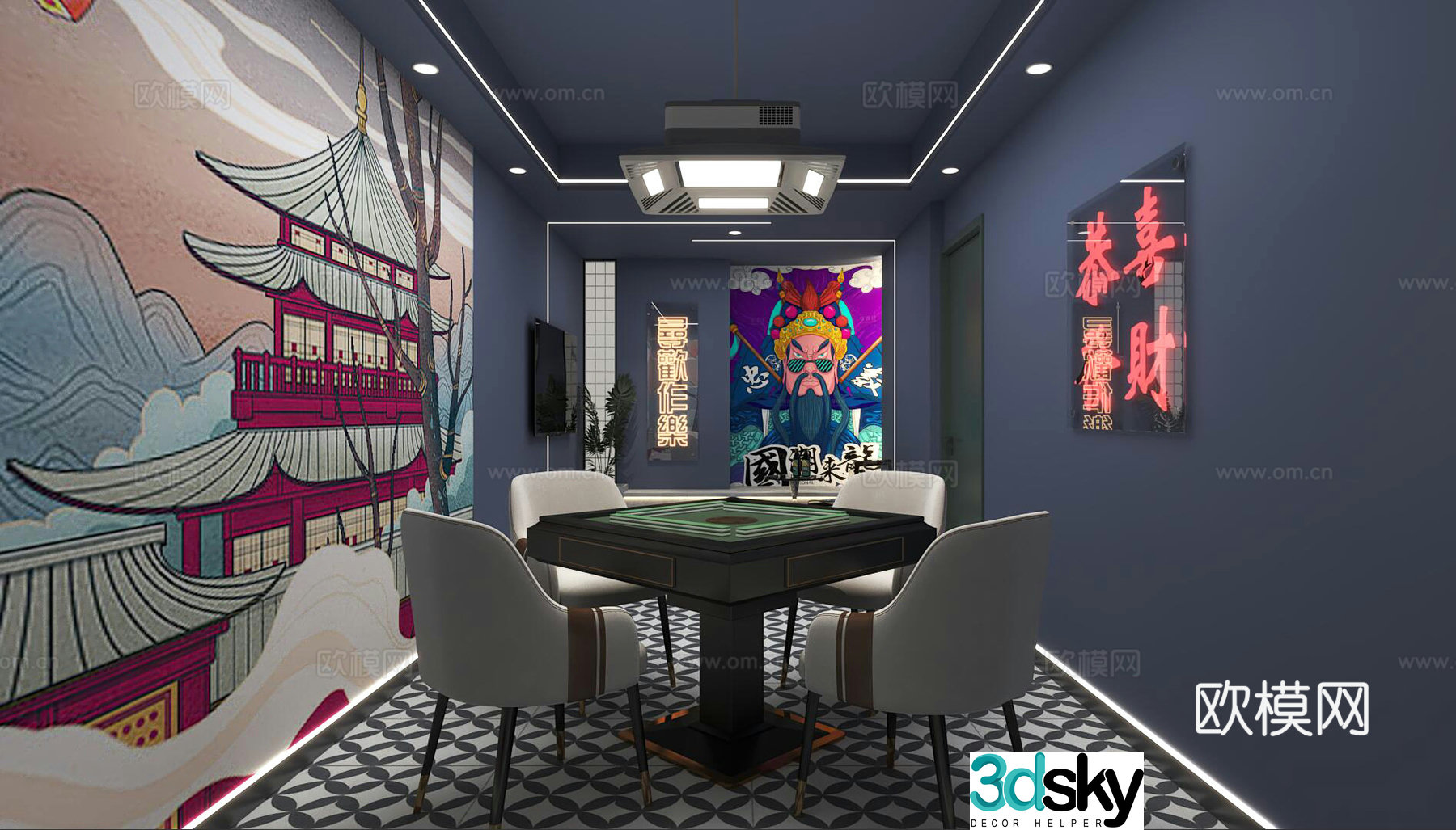 New Chinese -style chess and card room Mahjong Museum 3D model