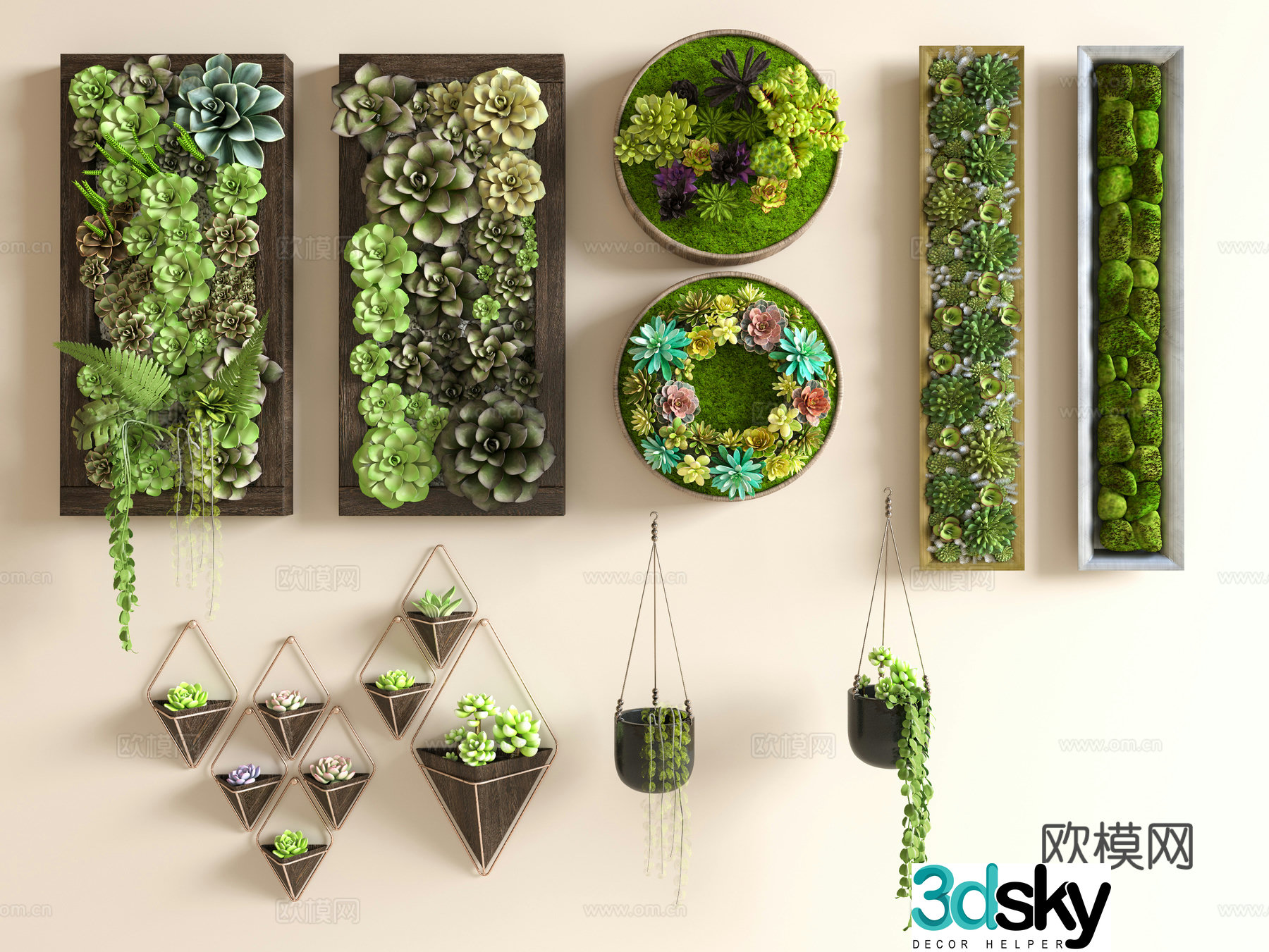 Modern plant wall decoration wall painting succulent plant wall plant pendant 3D model