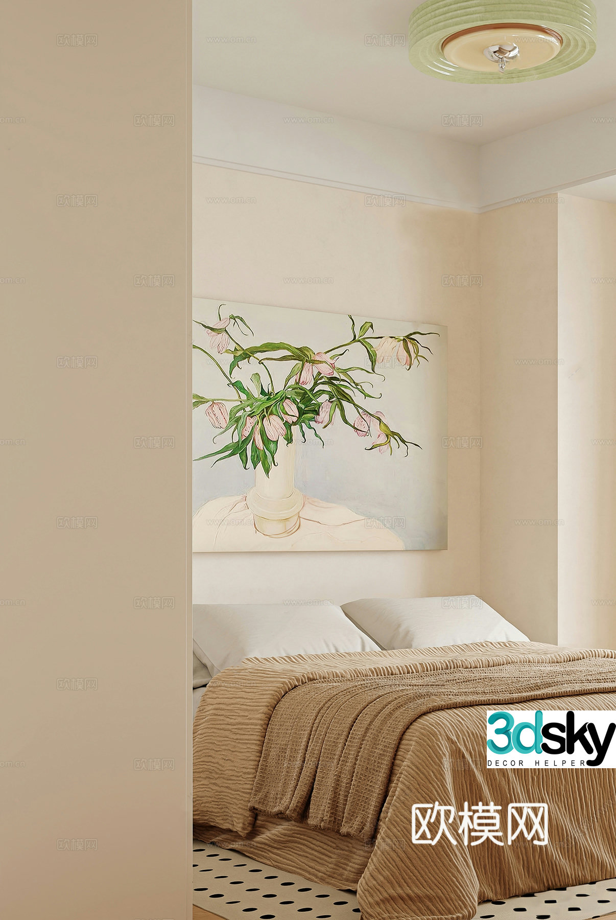 Creamy wind double bed 3D model