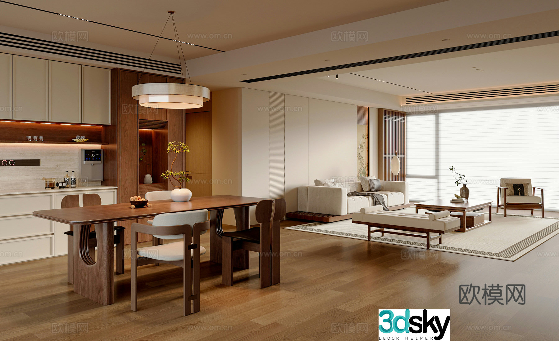 New Chinese style living and dining room 3D model
