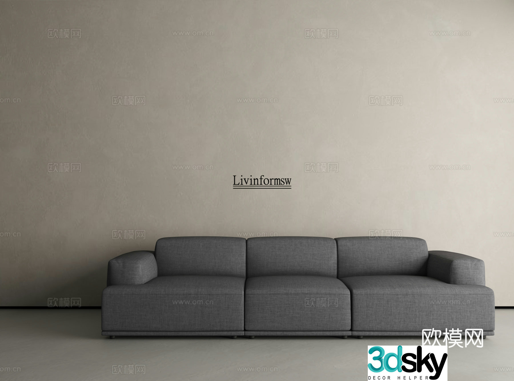 Modern straight sofa three-person sofa 3D model