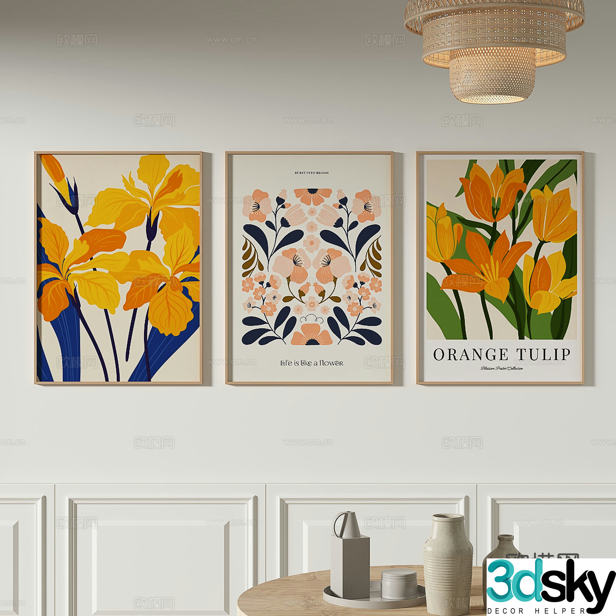Modern flower painting decorative painting 3d model