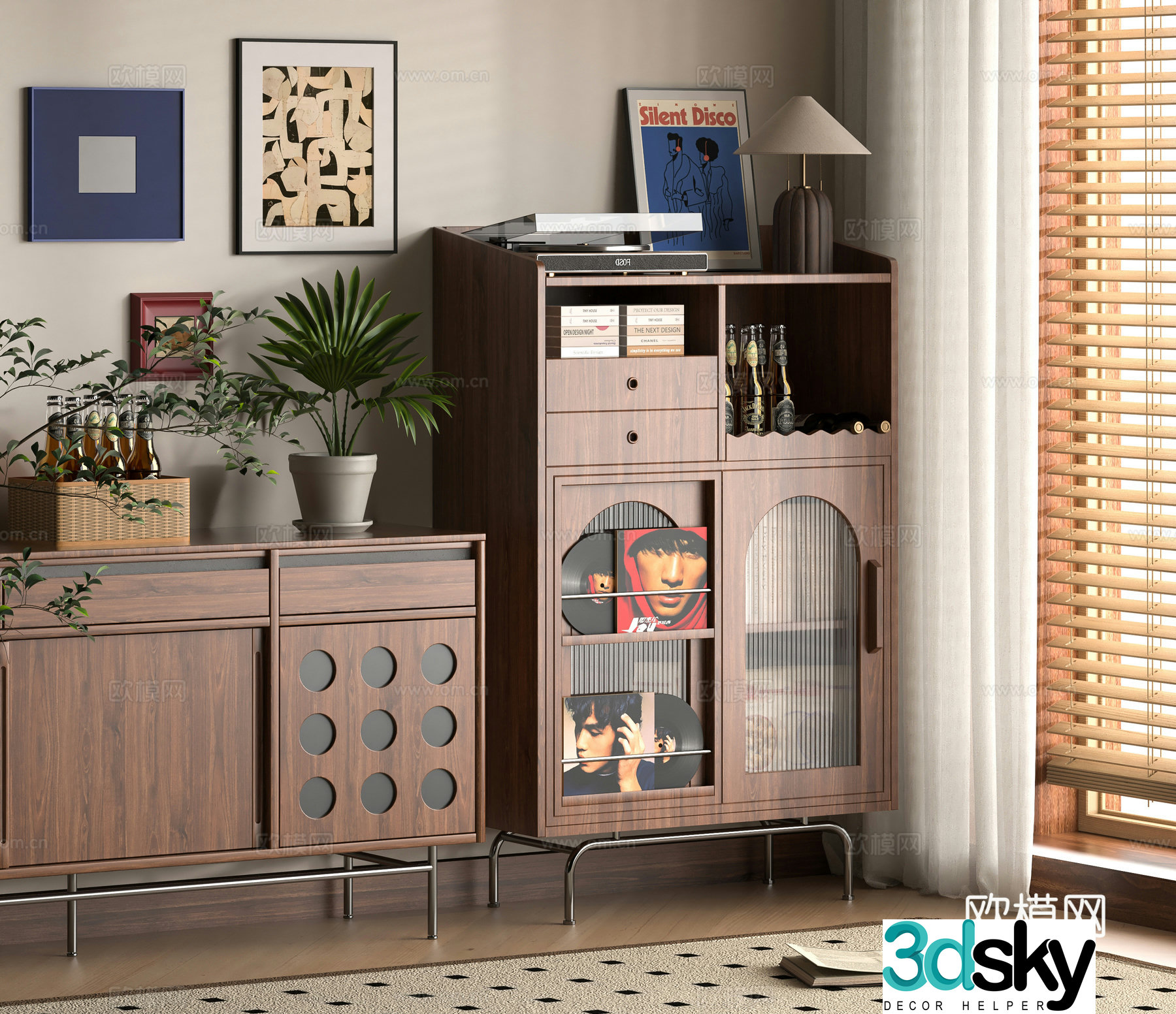Middle -aged Wind Counter Cabinet 3D Model