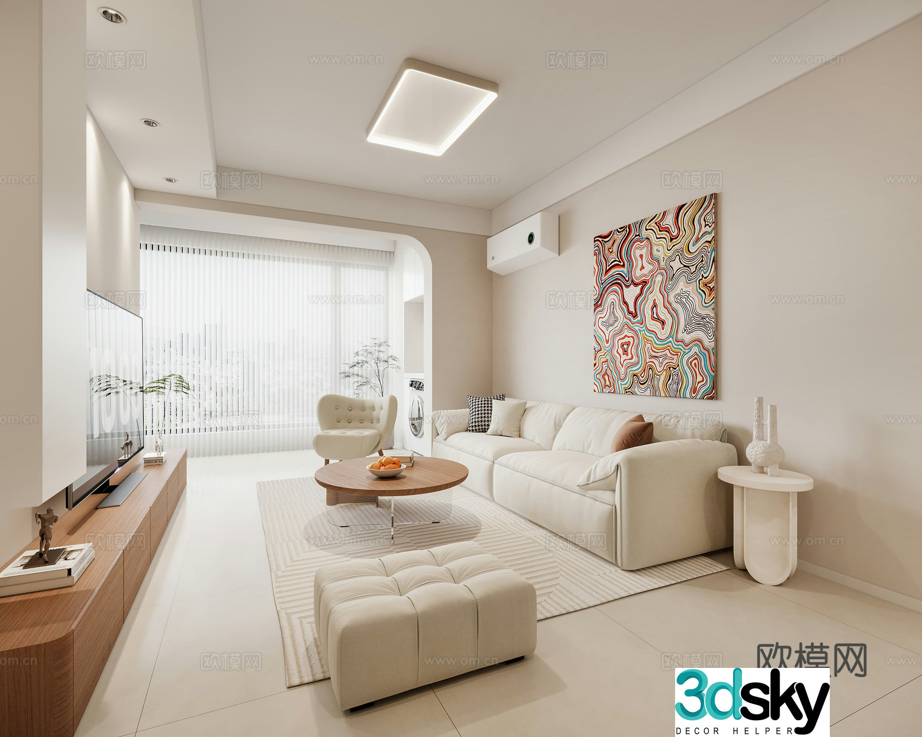 Creamy living room 3d model