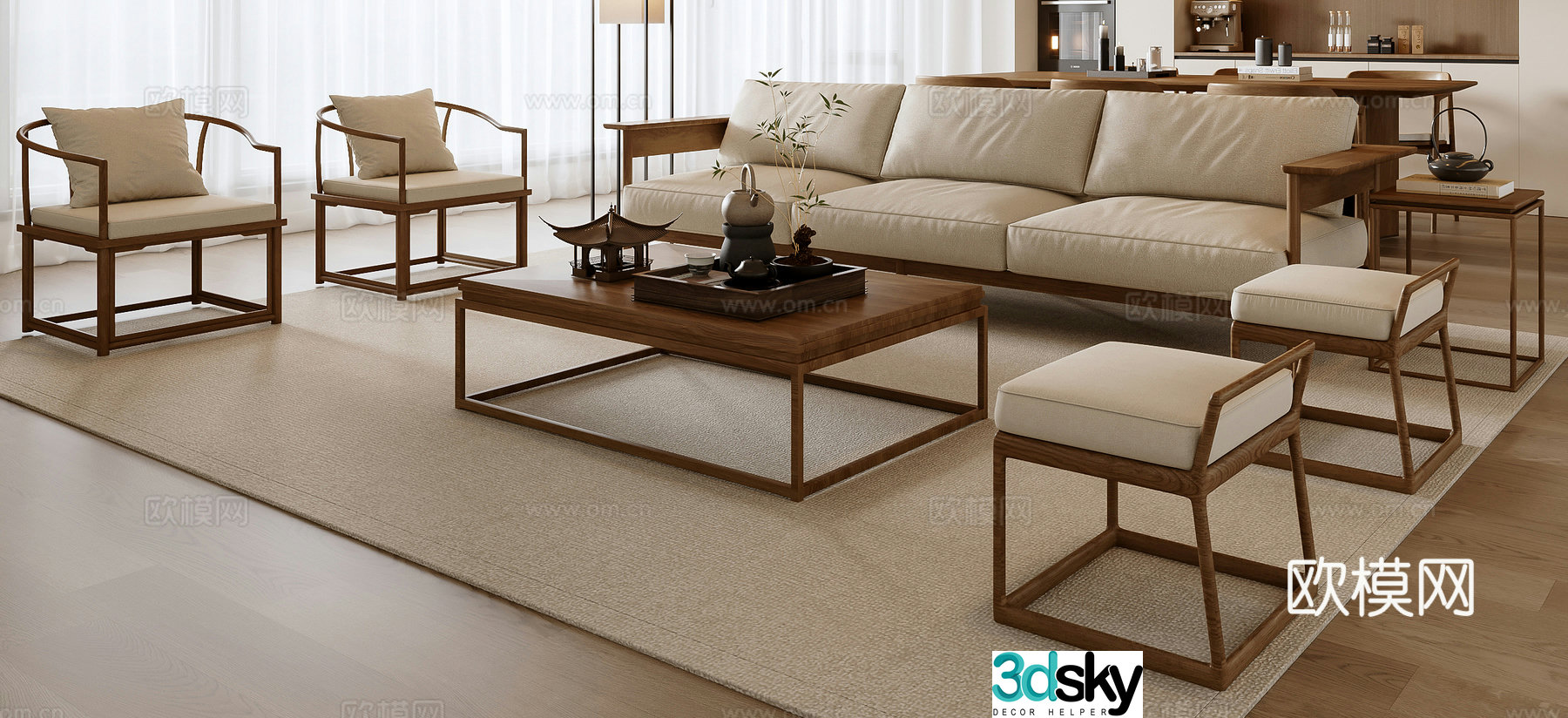 New Chinese style modular sofa 3d model