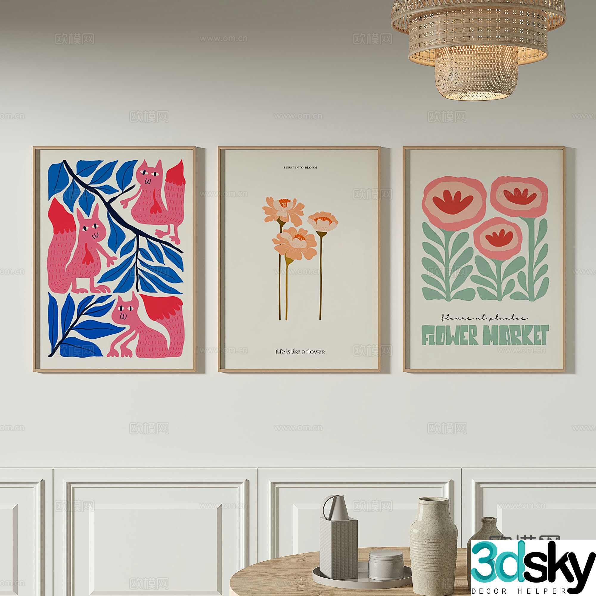 Modern flower painting decorative painting 3d model