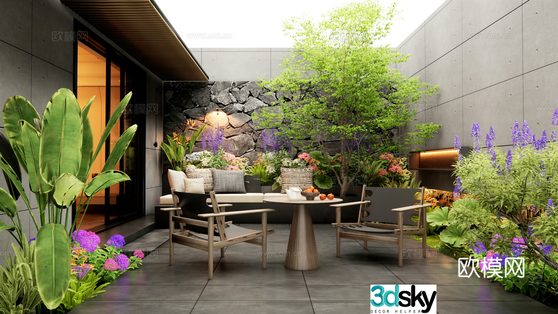 Modern villa courtyard garden patio courtyard 3d model