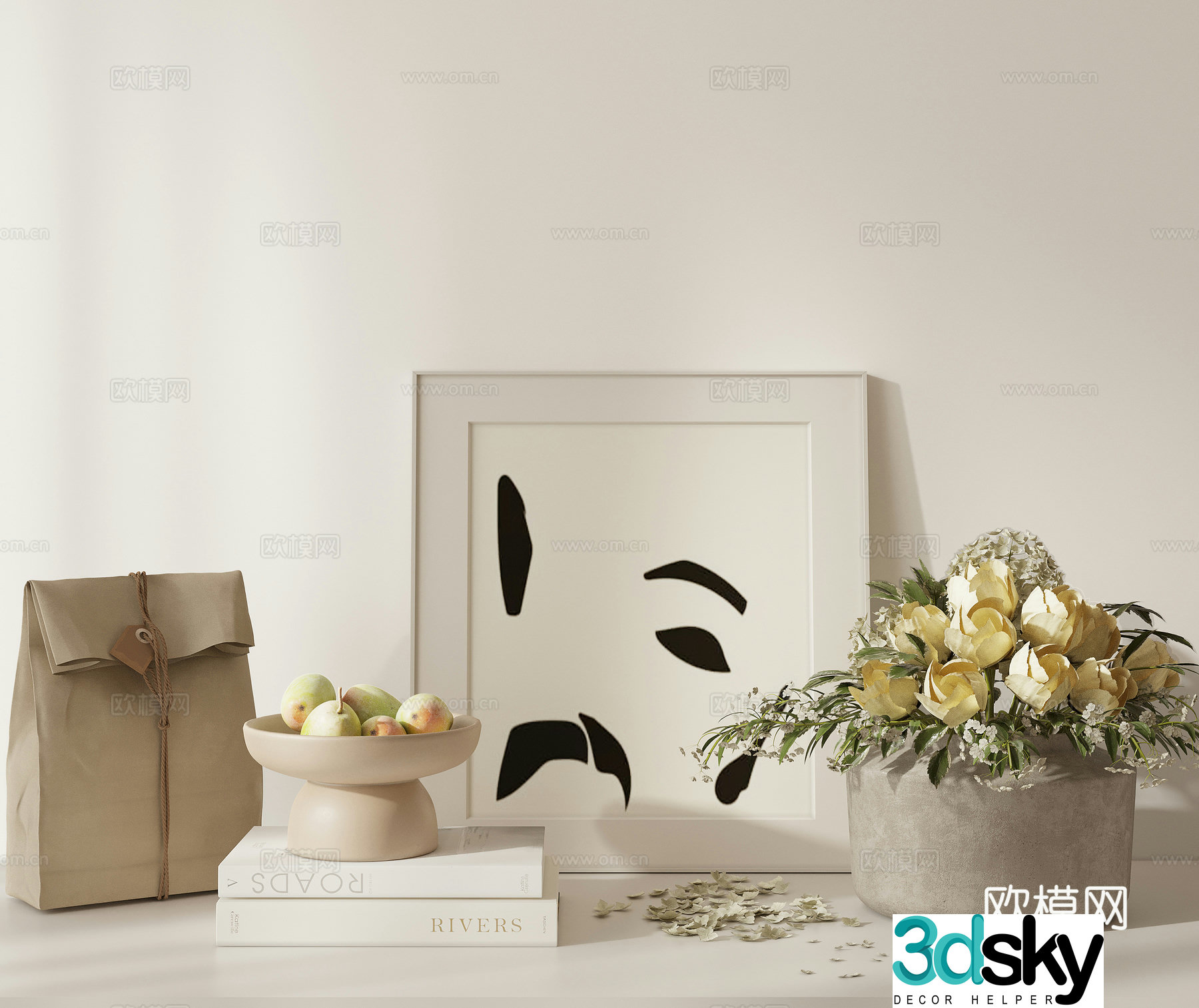 Creamy style desktop ornaments vase book ornaments 3d model