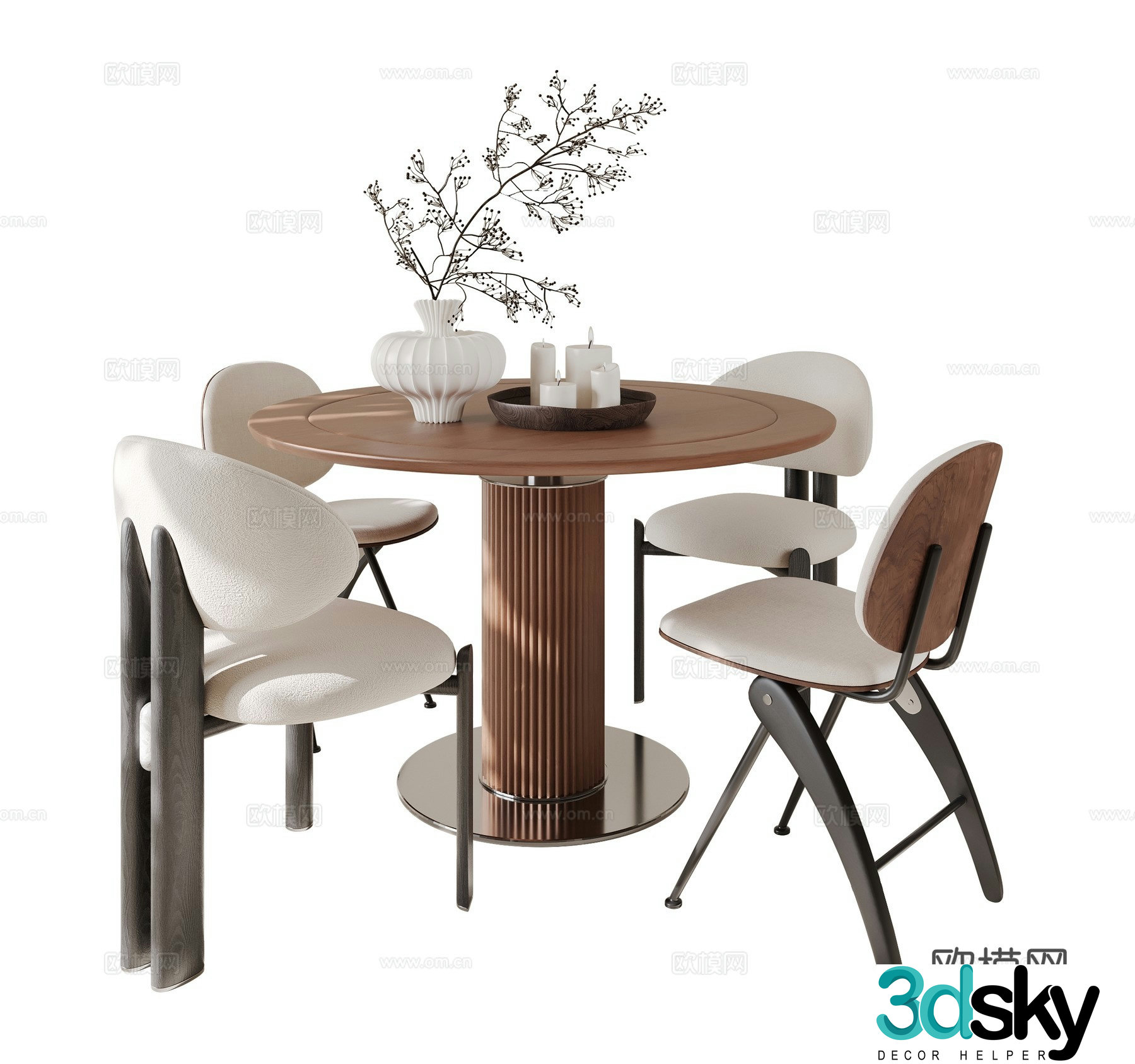 Medium-old dining table and chair 3D model