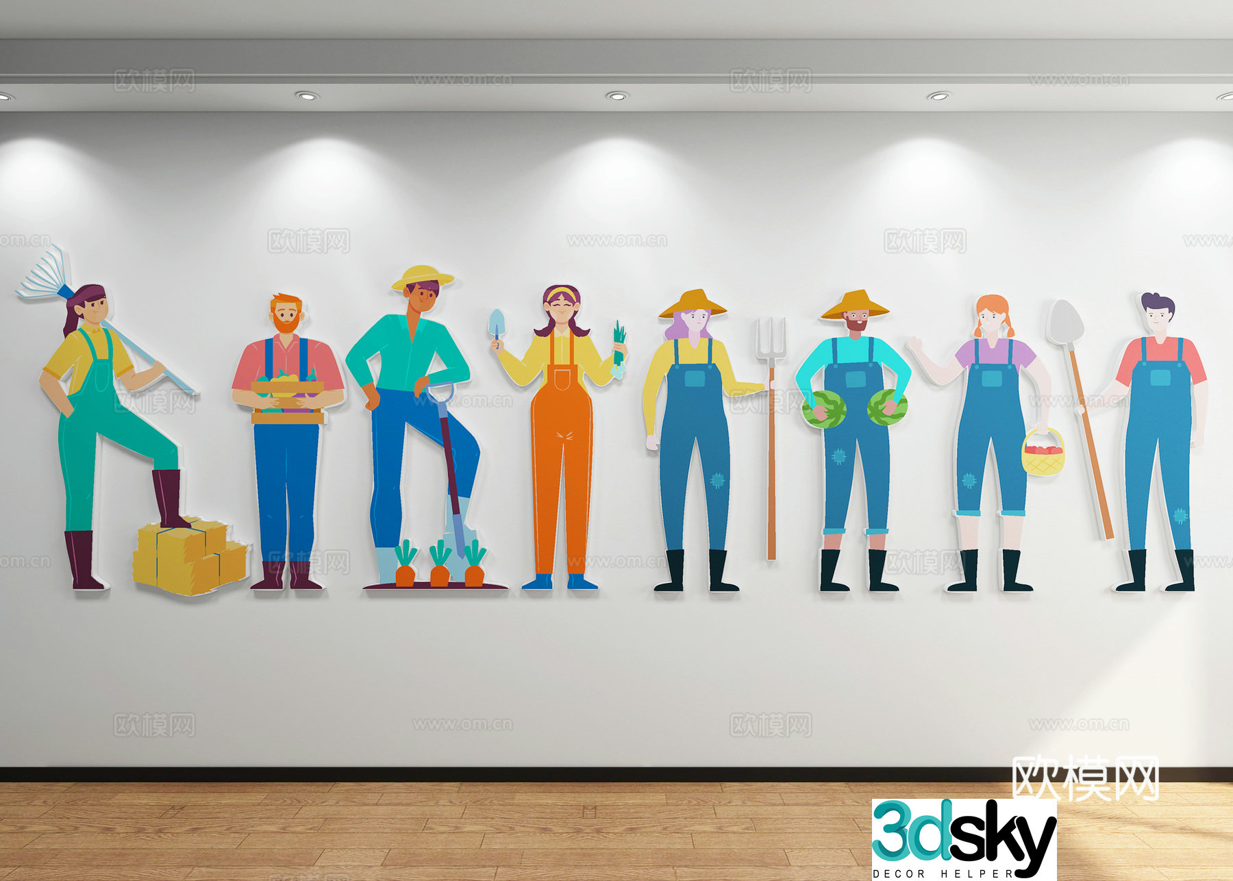 Cartoon Character Farmer Harvest Wall Decoration Harvest Festival 3D Model