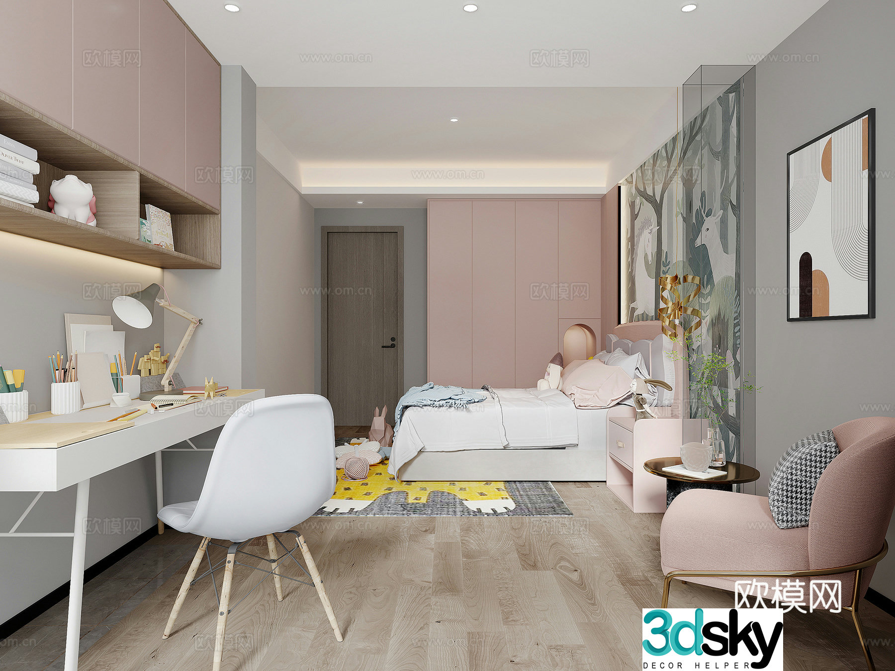 Modern children’s room girl’s room 3d model