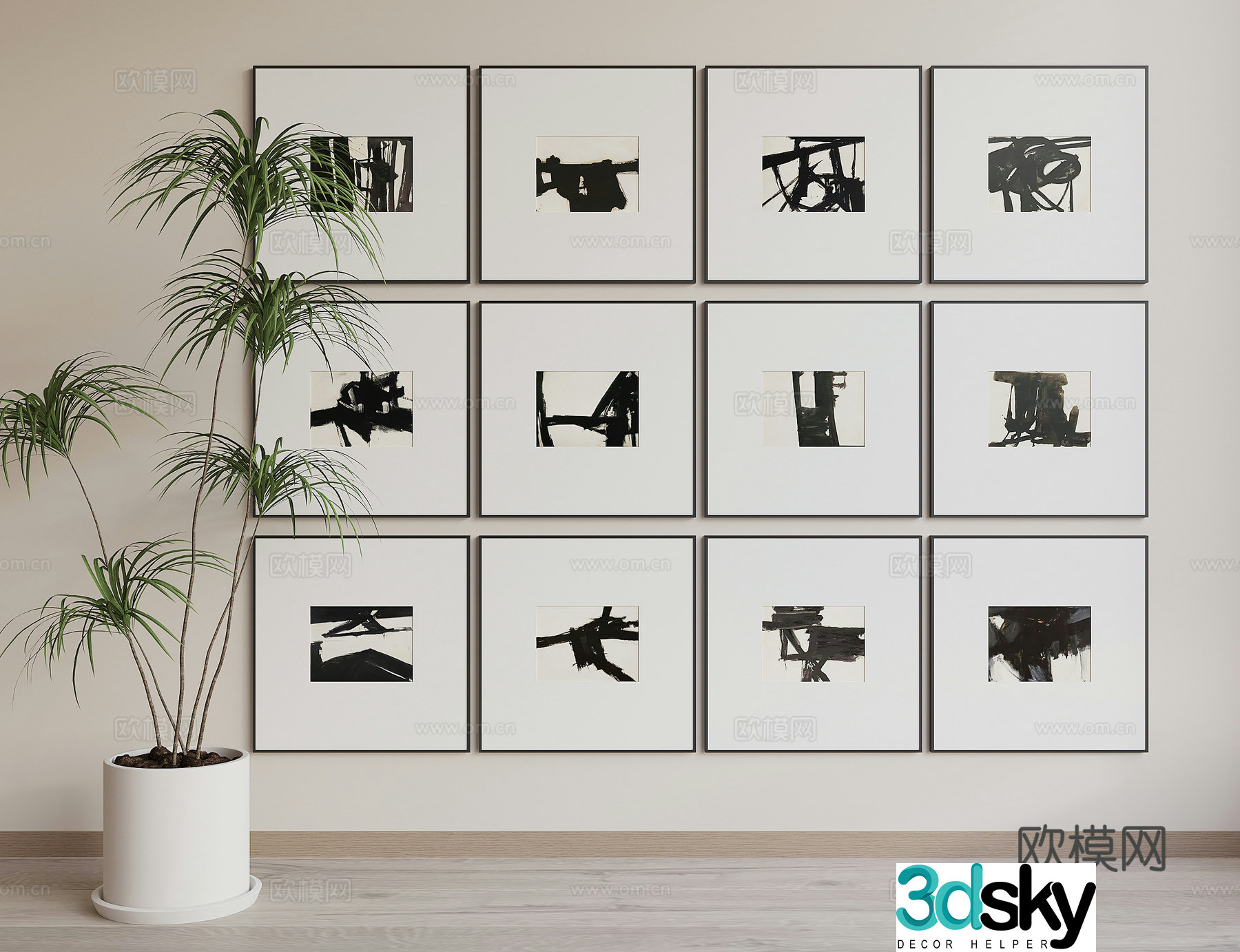 Modern black and white hanging paintings decorative paintings 3d model