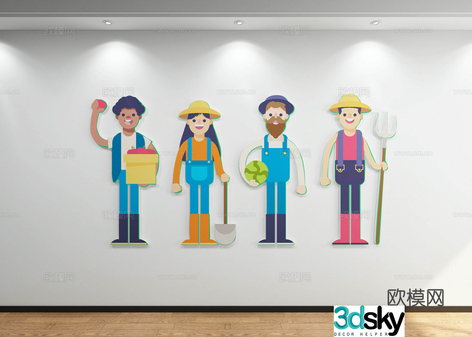 Cartoon Character Farmer Harvest Wall Decoration Harvest Festival 3D Model