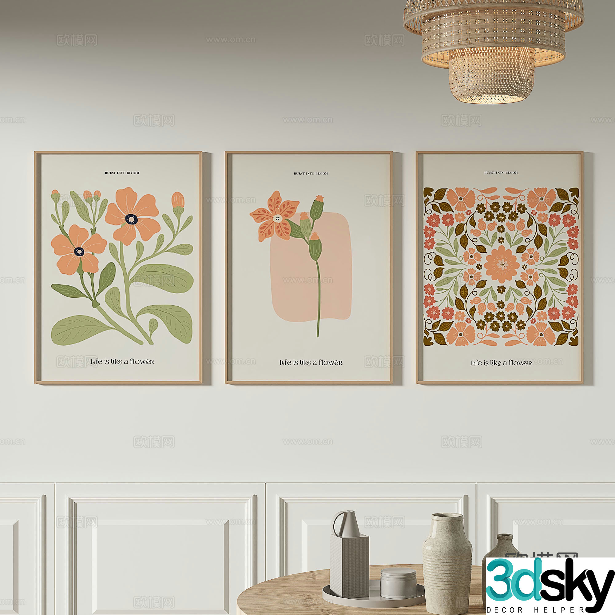 Modern flower painting decorative painting 3d model