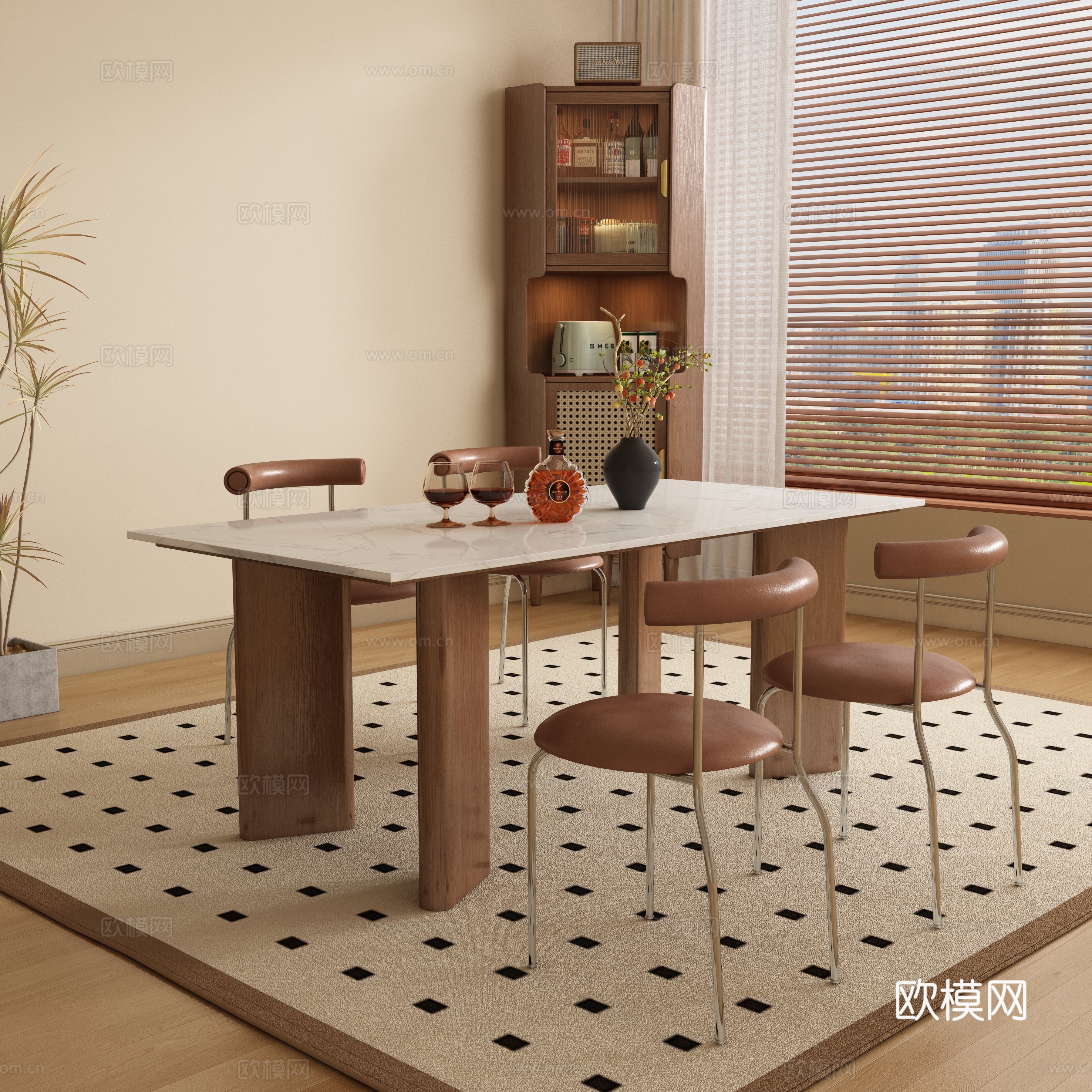 Medieval style dining table and chairs 3d model