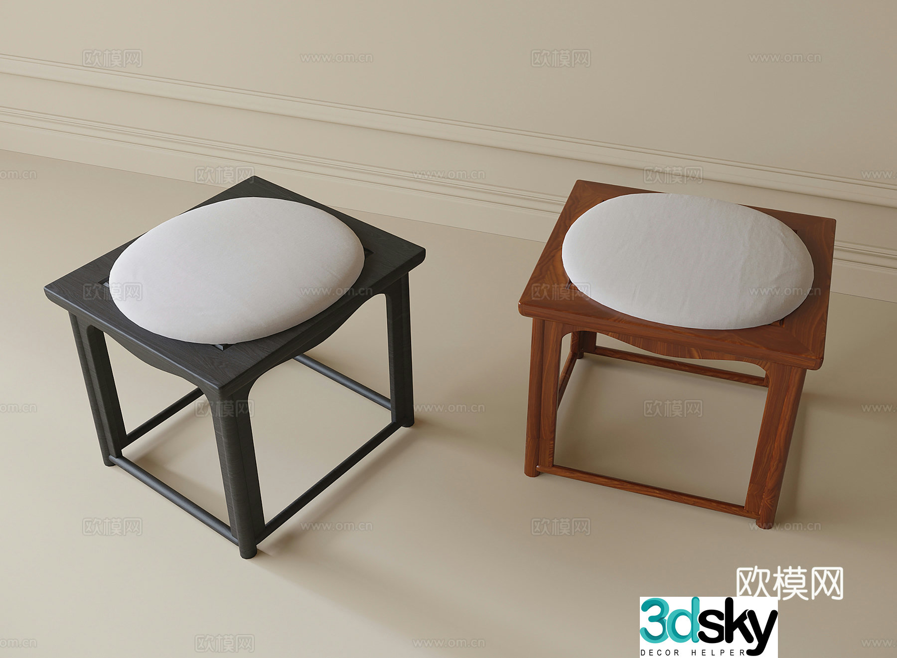 Middle -aged wind stool changing shoe stool wooden stool 3D model