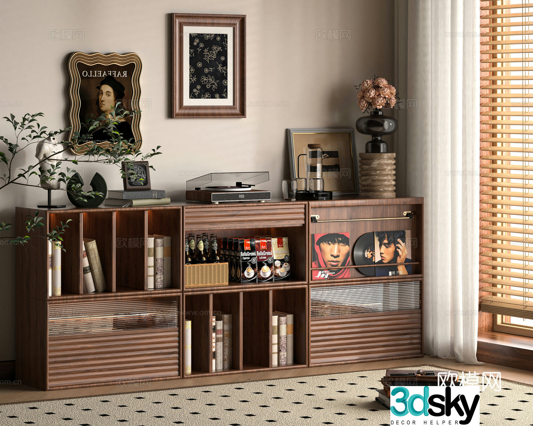 Middle -aged Wind Bookcase Laotner 3D Model