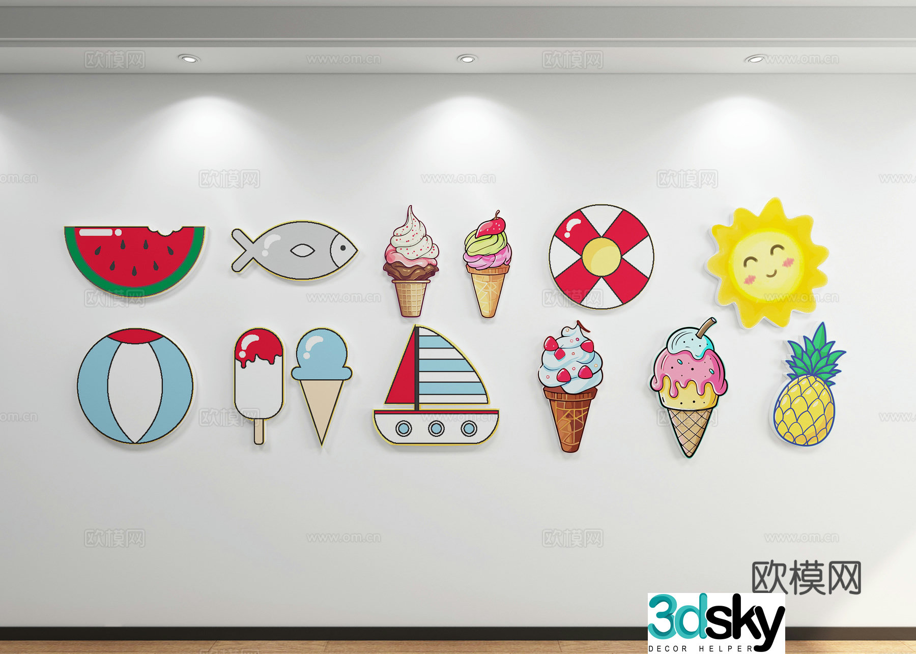 Cartoon wall decoration ice cream wall decoration 3d model