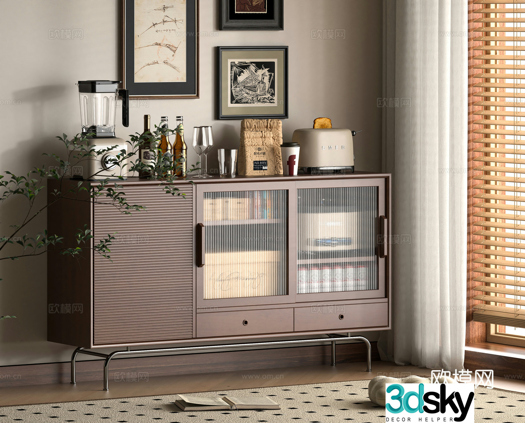 Middle -aged Wind Counter Cabinet 3D Model