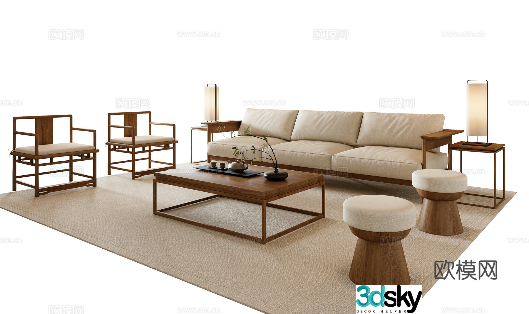 New Chinese style modular sofa 3d model
