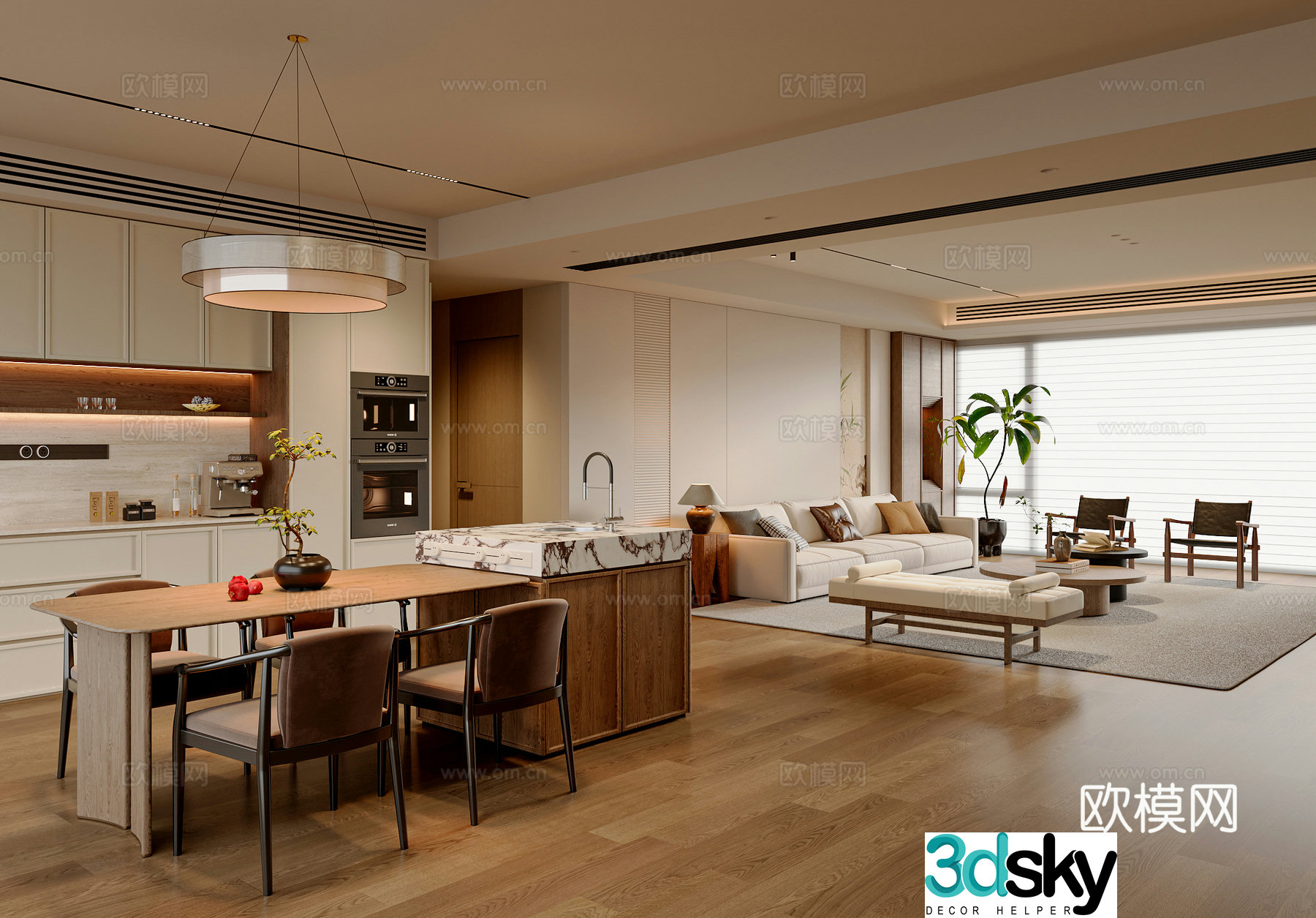 New Chinese style living and dining room 3D model