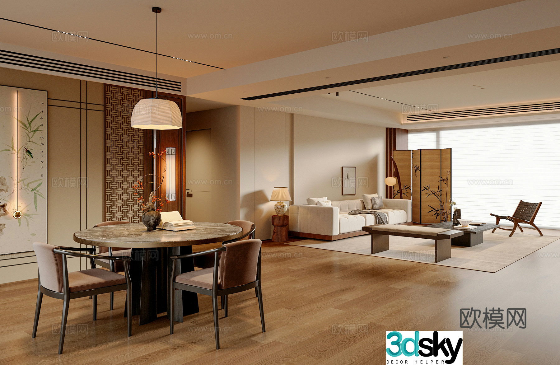 New Chinese style living and dining room 3D model