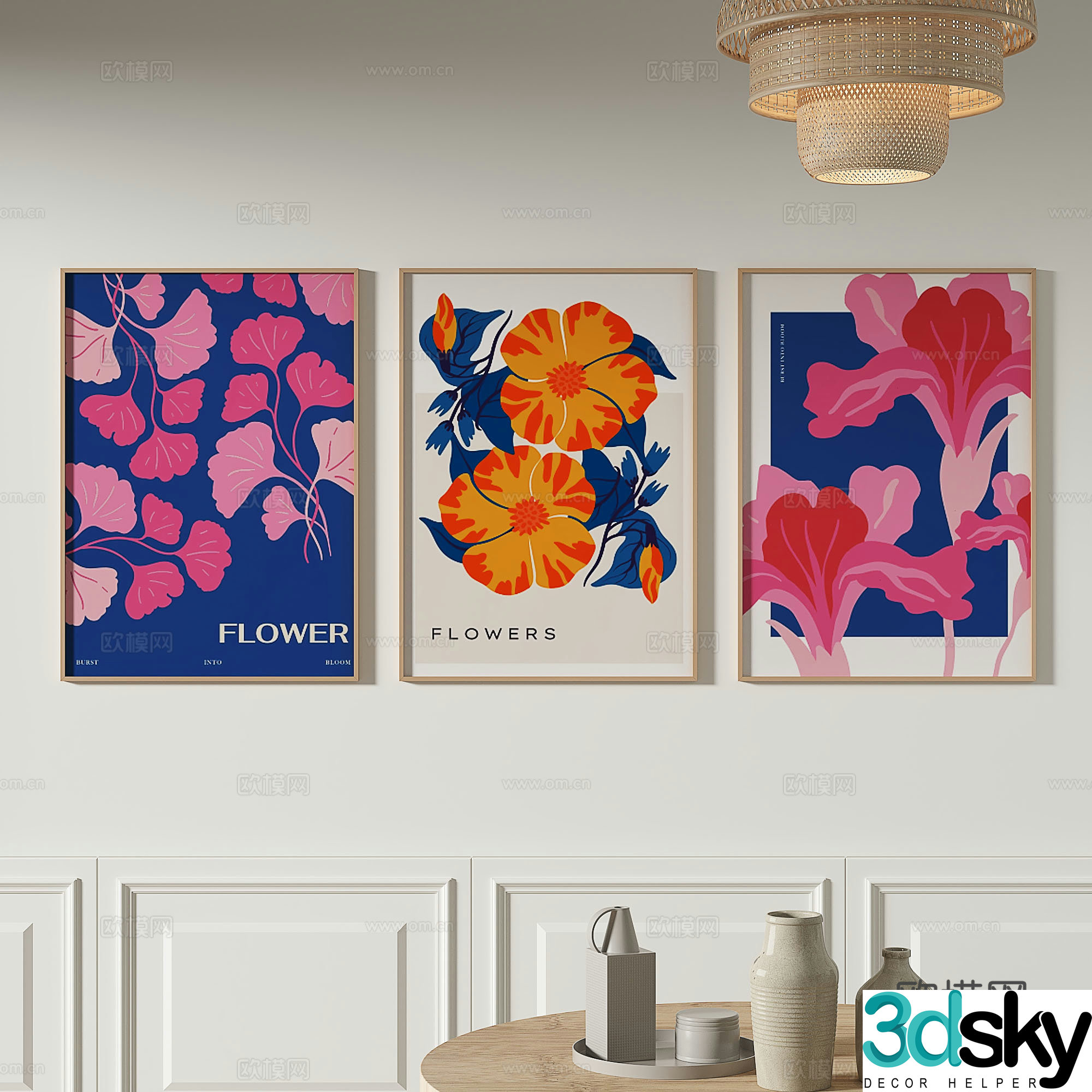 Modern flower painting decorative painting 3d model