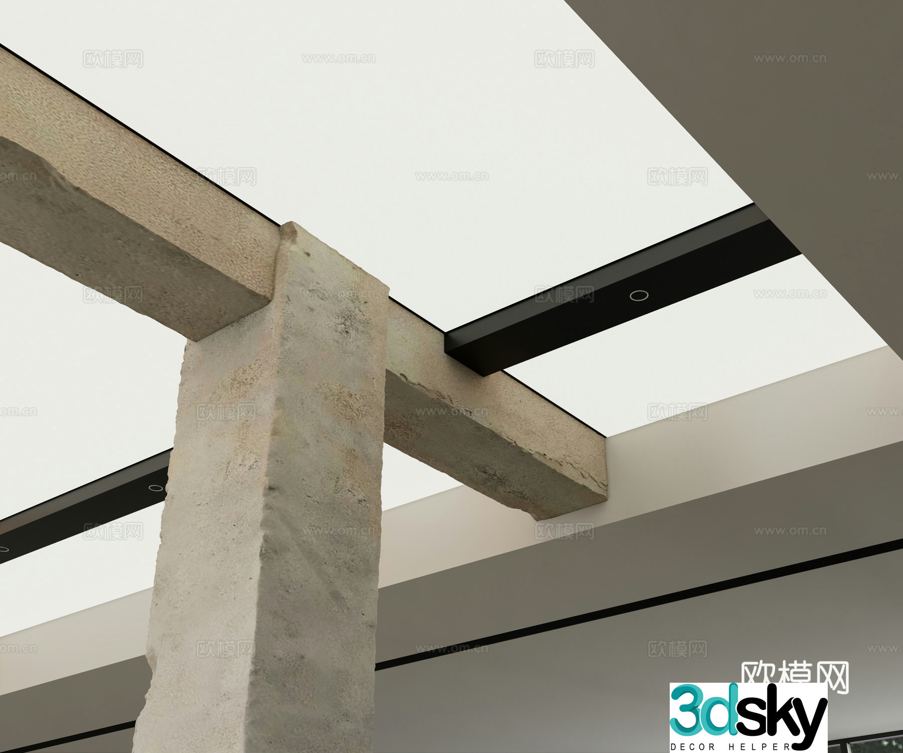 Modern suspended ceiling Soft film ceiling Cement beam 3D model