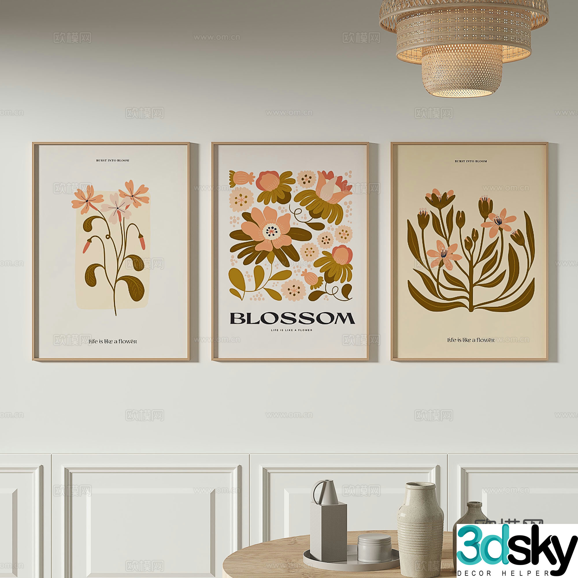 Modern flower painting decorative painting 3d model