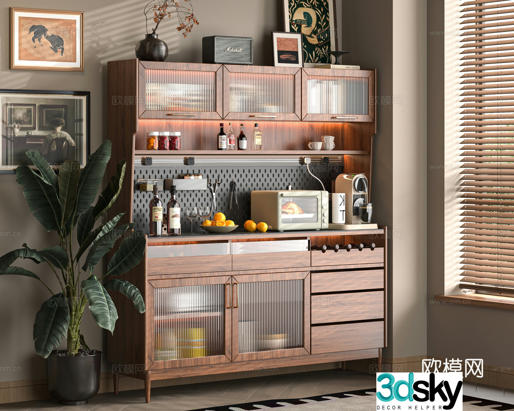 Middle -aged Wind Counter Cabinet 3D Model
