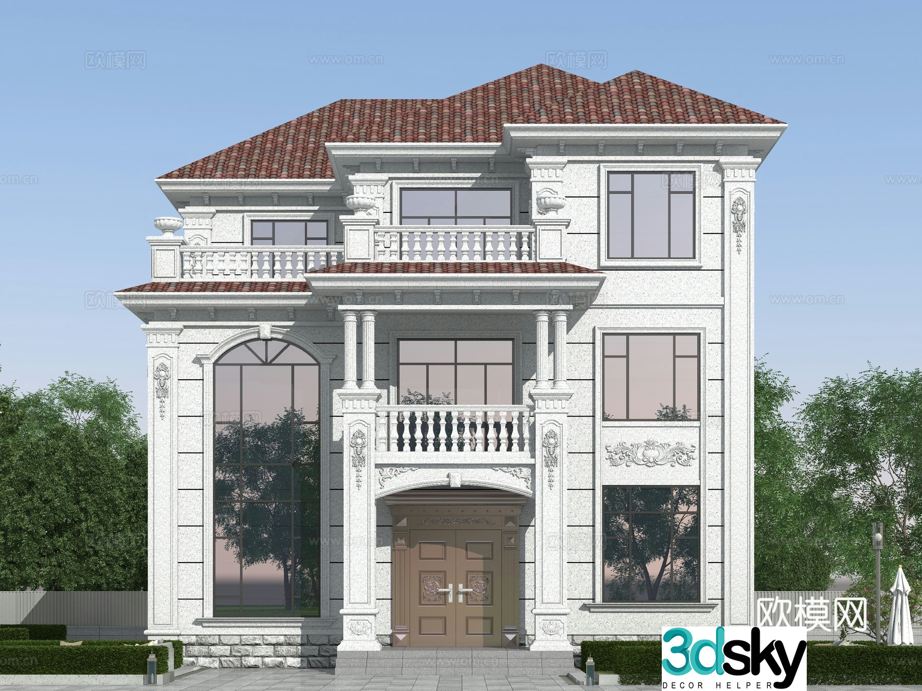 European -style single -family villa appearance 3D model