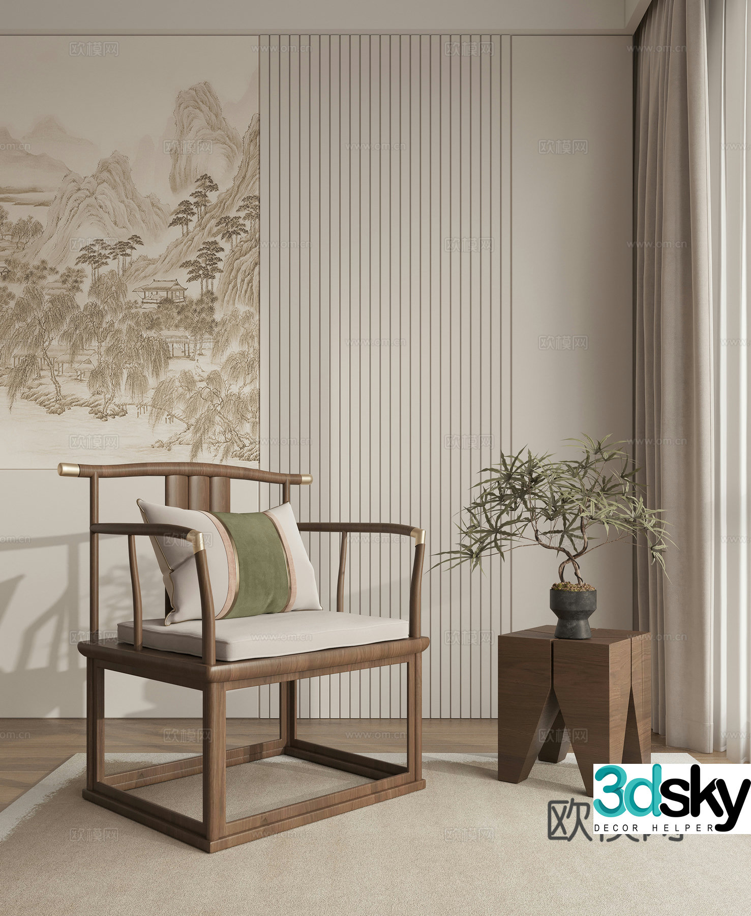 New Chinese -style casual chair Tai Shi chair 3D model