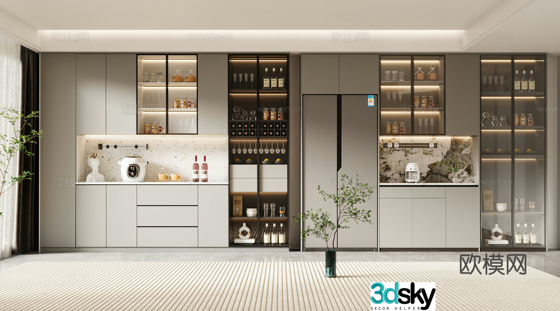 Modern wine cabinet sideboard refrigerator cabinet 3d model