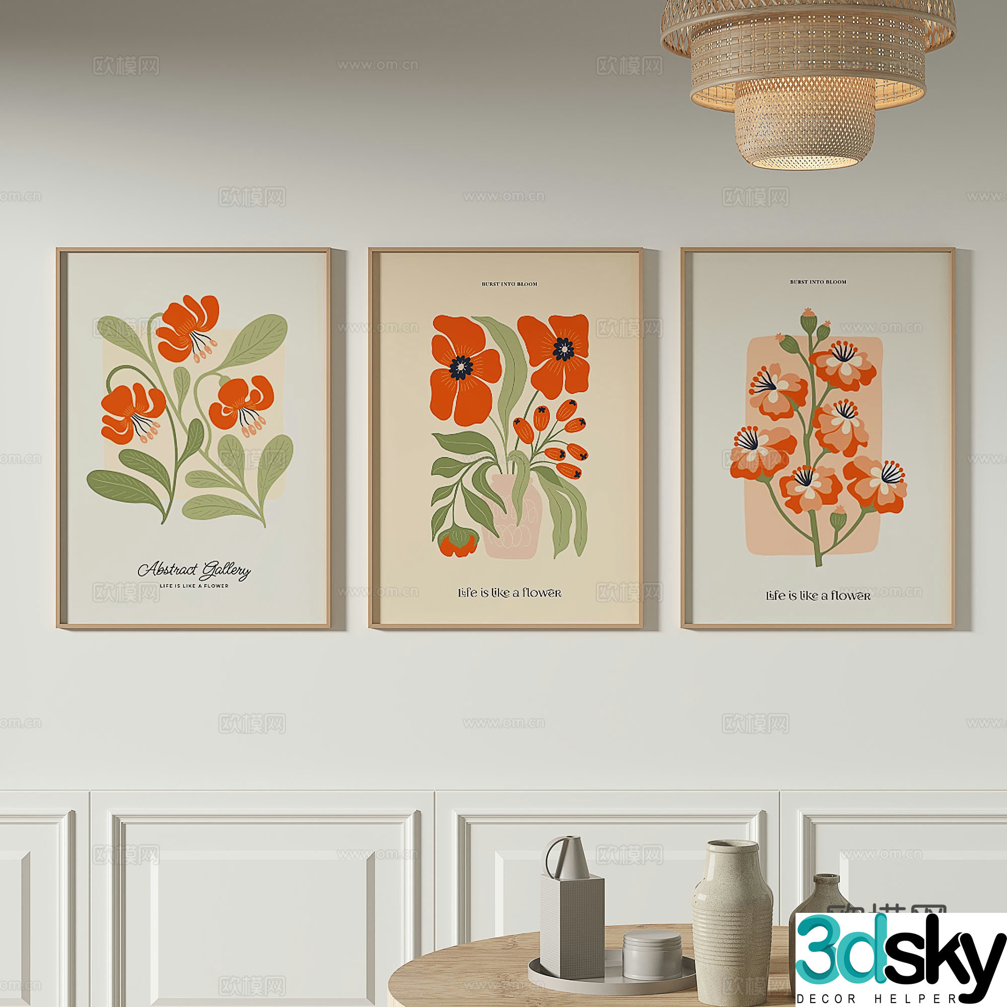Modern flower painting decorative painting 3d model