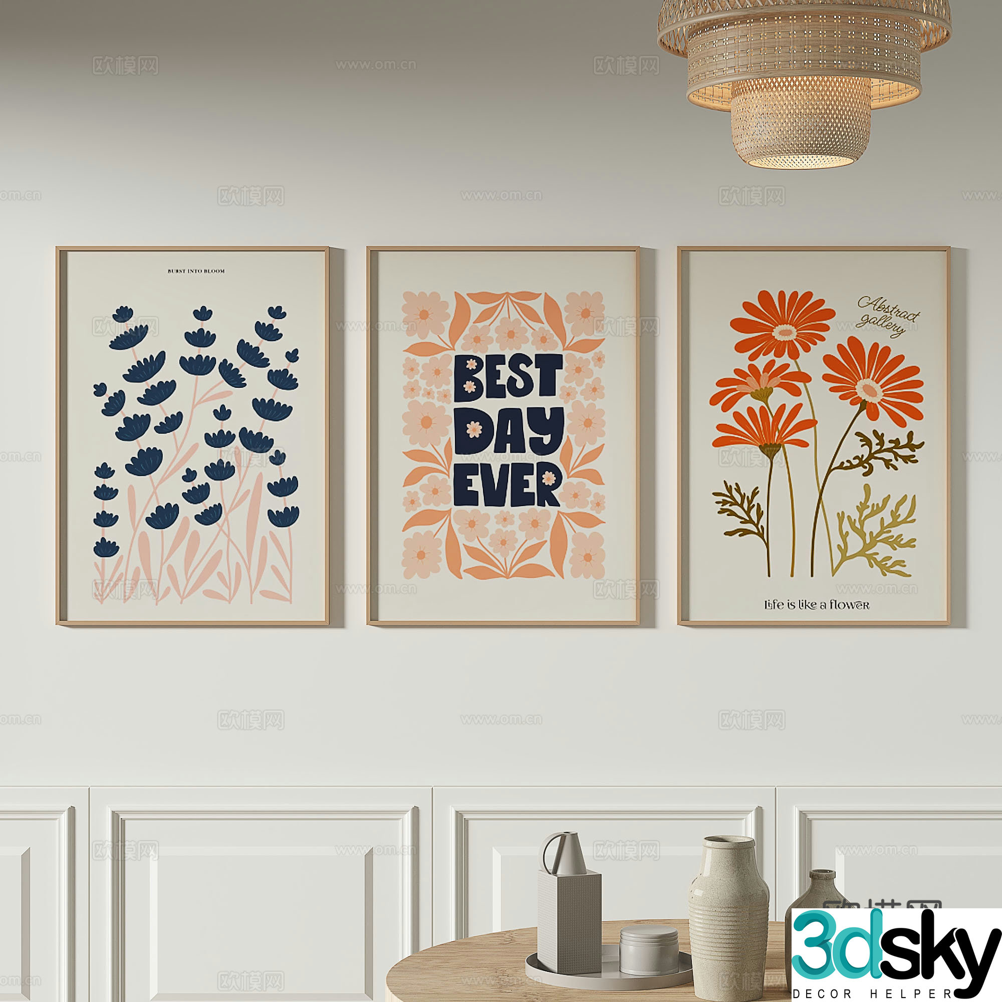 Modern flower painting decorative painting 3d model