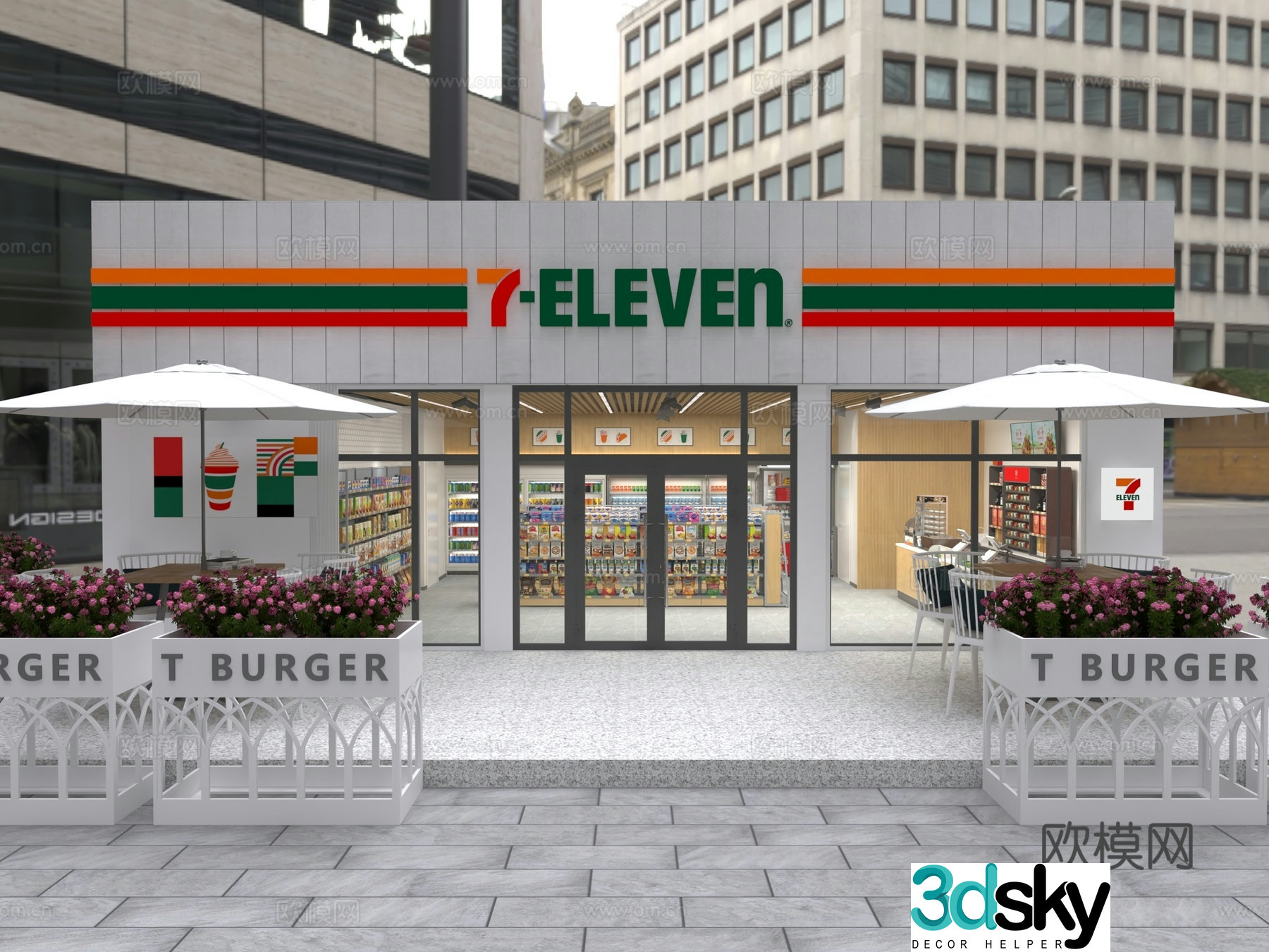 Modern convenience store convenience store door 711 convenience store 3d model