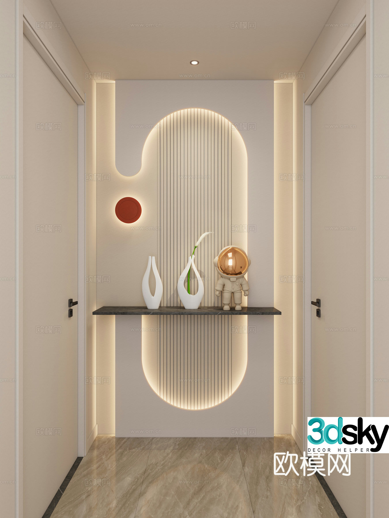 Creamy corridor end view 3D model