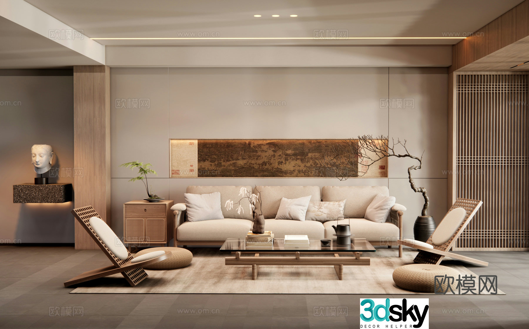 New Chinese Zen Living Room 3D Model