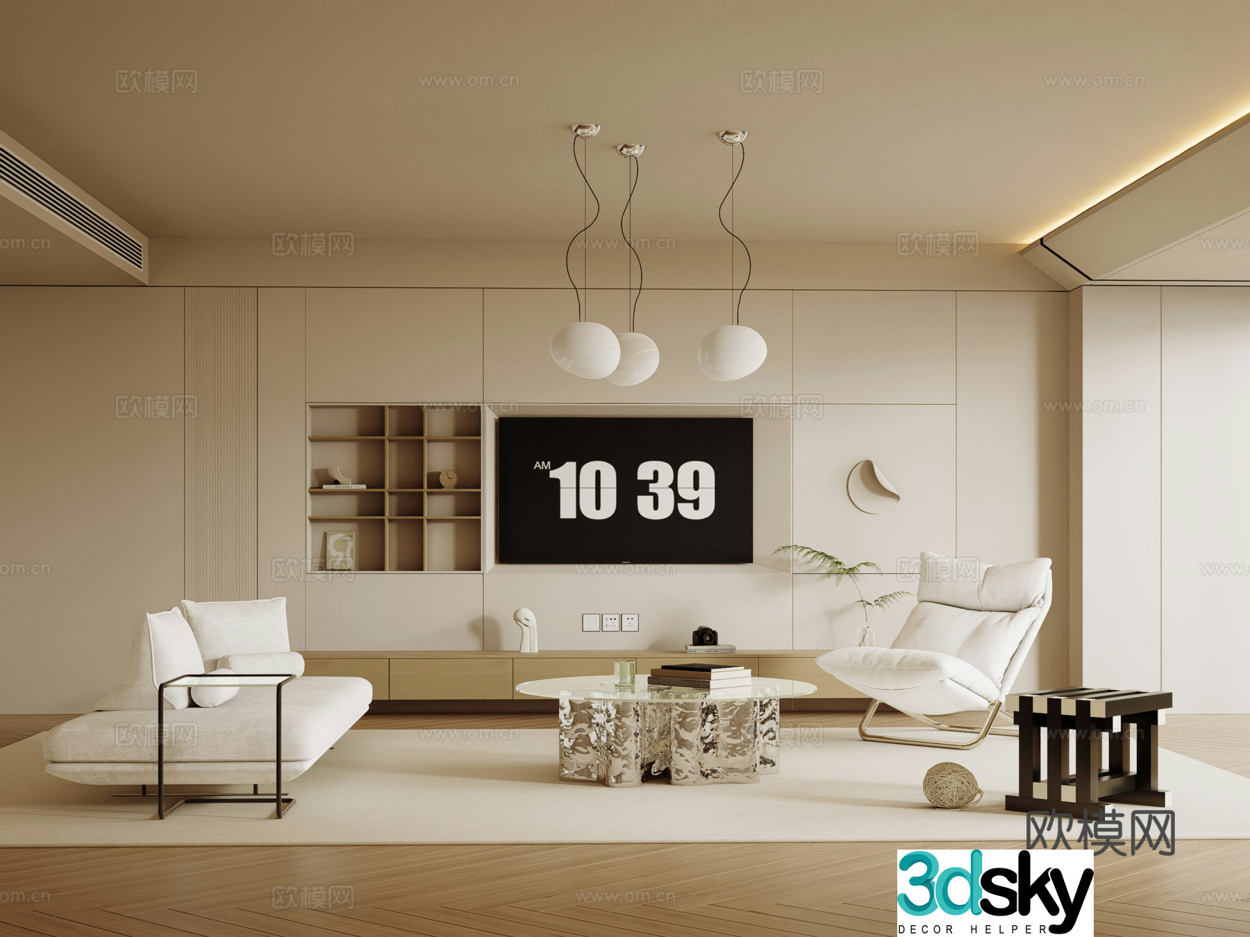 Creamy living room 3d model