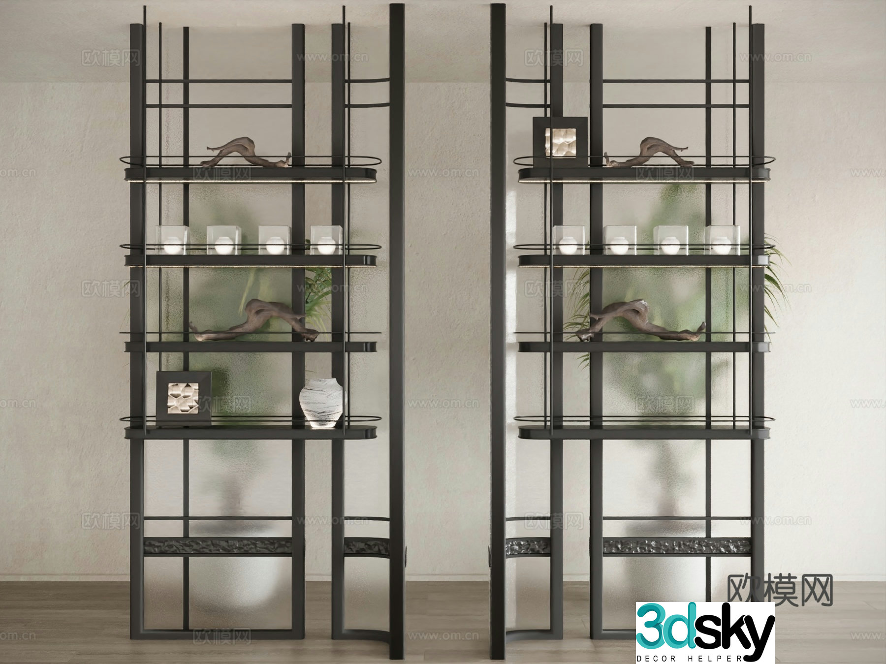 New Chinese style bookcase decorative cabinet partition cabinet 3D model
