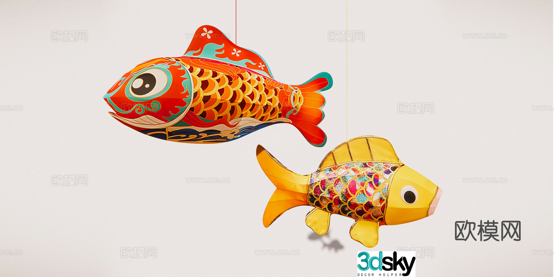 Chinese lantern fish lantern art installation 3d model